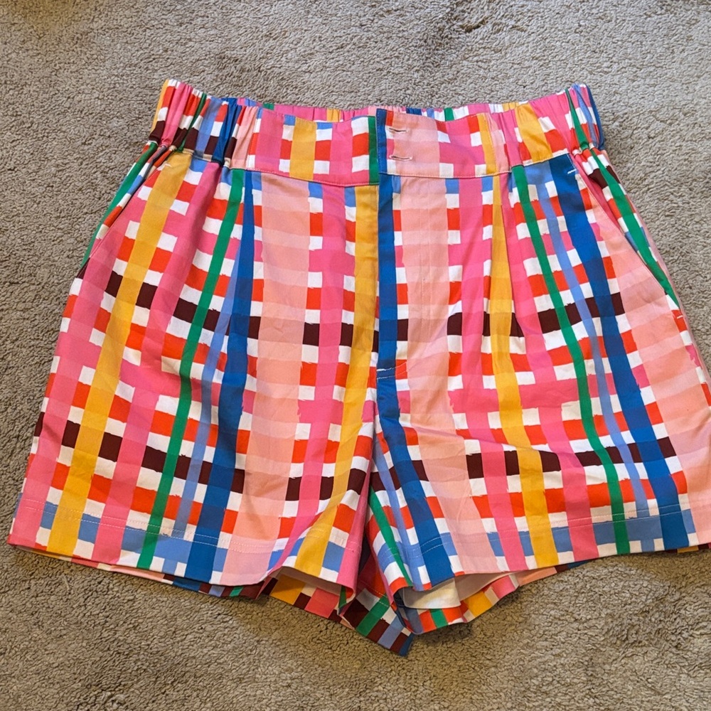 CROSBY by Mollie Burch Colorful Checkered High Waist Shorts- size small, NWT